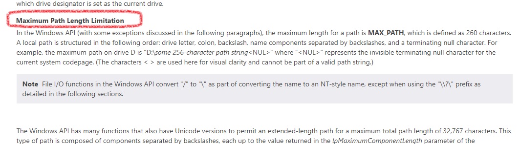 Windows maximum path limitation